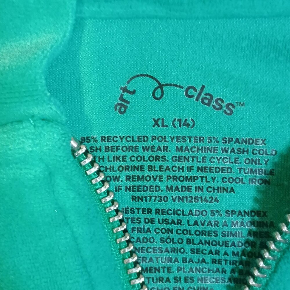 Art Class/Velour Zip Hoodie Jacket/Girls XL 14/Green Full Zip Cozy Y2K Streetwea - Picture 2 of 6